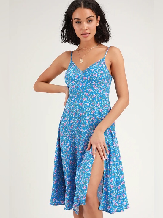 Lulus Dresses & Skirts - Lulus Esperanza Blue Floral Print Midi Dress Floral Sundress